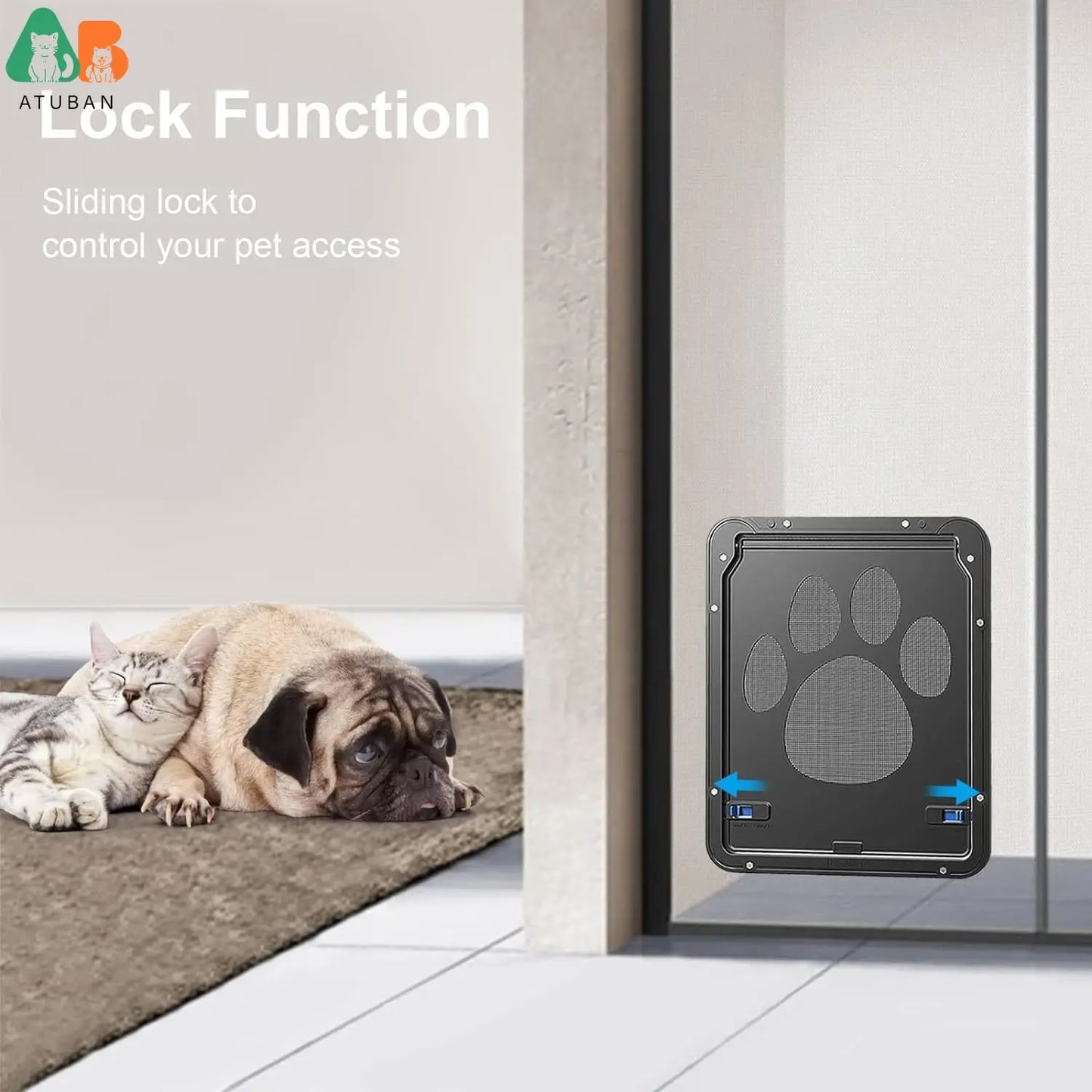 Pet Screen Door,Inside Door 8x10x0.4 inch,Lockable Magnetic Flap Screen Automatic Lockable Black Door for Puppy Dog and Cat Door