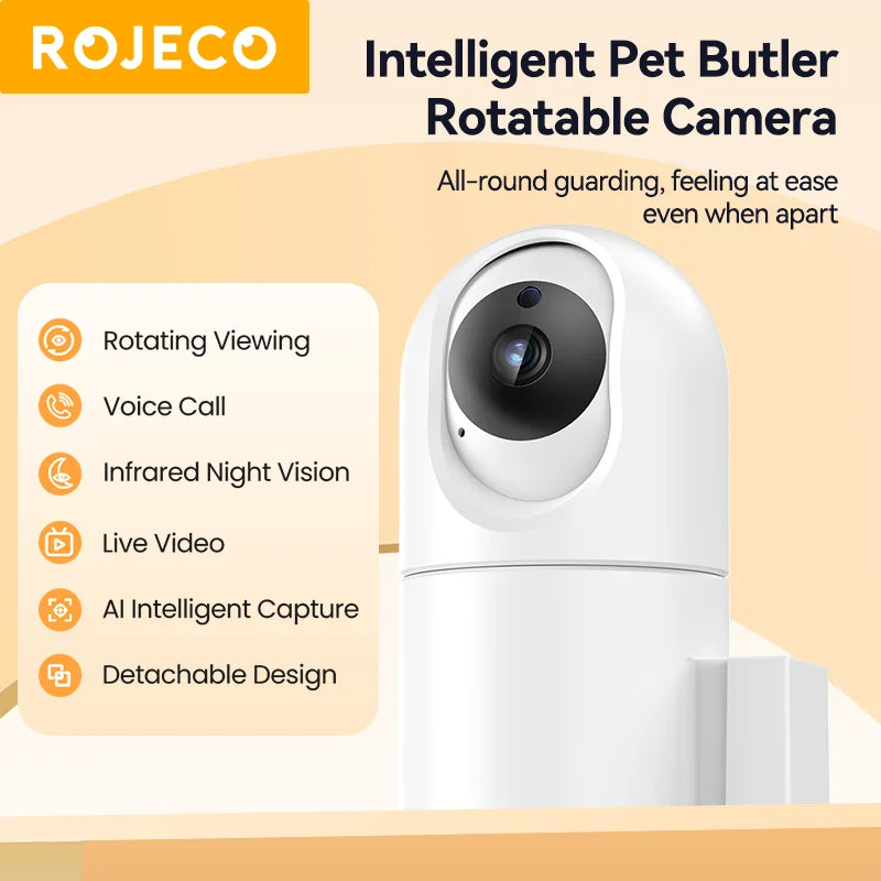 ROJECO 4L WiFi Automatic Cat Feeder With Camera Video Cat Food Dispenser Pet Smart Voice Calling Auto Feeder For Cats Dogs Pet