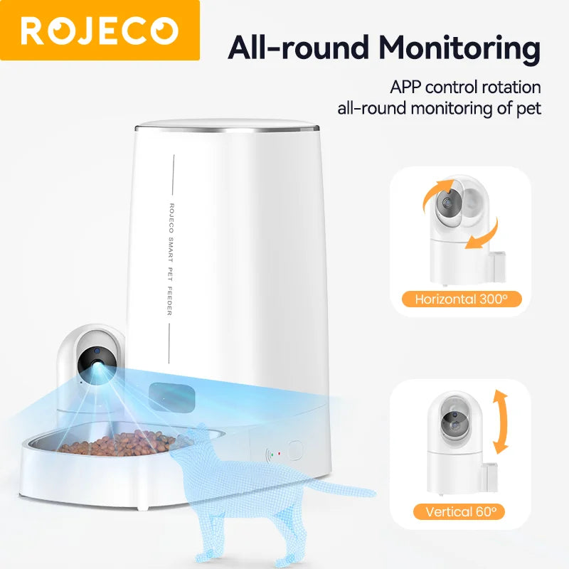 ROJECO 4L WiFi Automatic Cat Feeder With Camera Video Cat Food Dispenser Pet Smart Voice Calling Auto Feeder For Cats Dogs Pet