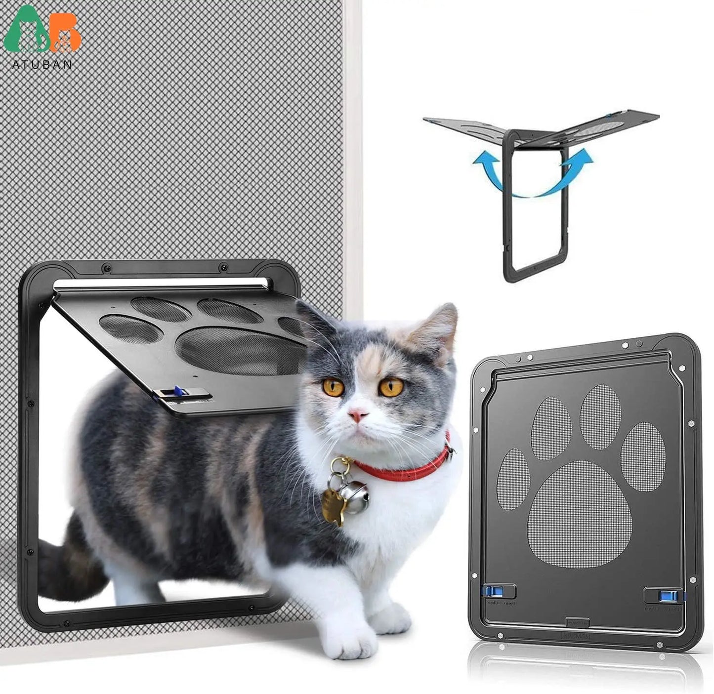 Pet Screen Door,Inside Door 8x10x0.4 inch,Lockable Magnetic Flap Screen Automatic Lockable Black Door for Puppy Dog and Cat Door