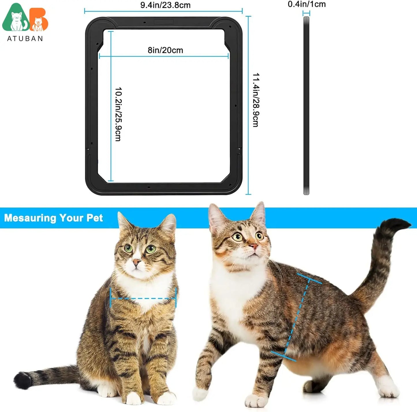 Pet Screen Door,Inside Door 8x10x0.4 inch,Lockable Magnetic Flap Screen Automatic Lockable Black Door for Puppy Dog and Cat Door