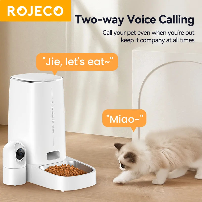 ROJECO 4L WiFi Automatic Cat Feeder With Camera Video Cat Food Dispenser Pet Smart Voice Calling Auto Feeder For Cats Dogs Pet