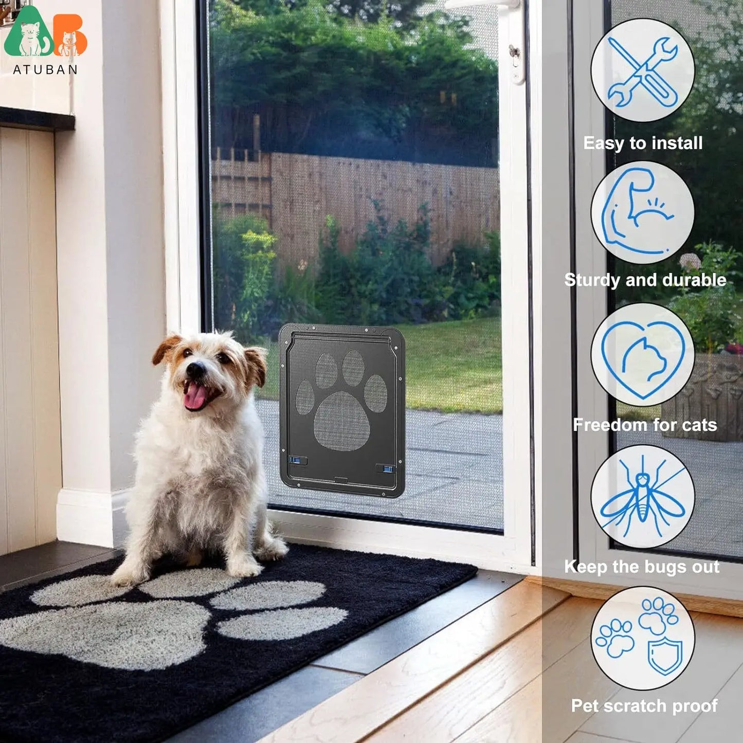 Pet Screen Door,Inside Door 8x10x0.4 inch,Lockable Magnetic Flap Screen Automatic Lockable Black Door for Puppy Dog and Cat Door